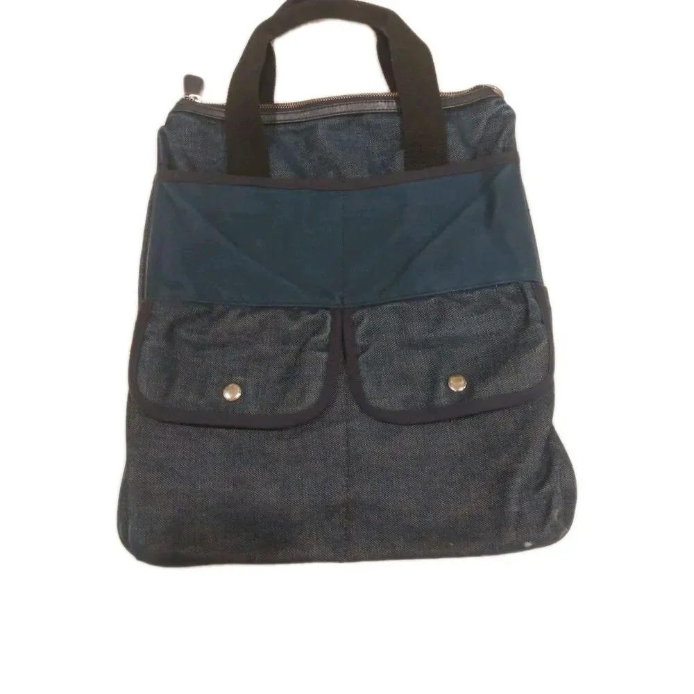 A.P.C. Rue Madame Paris Indigo Denim Multi Pocket Tote Bag No Shoulder Strap